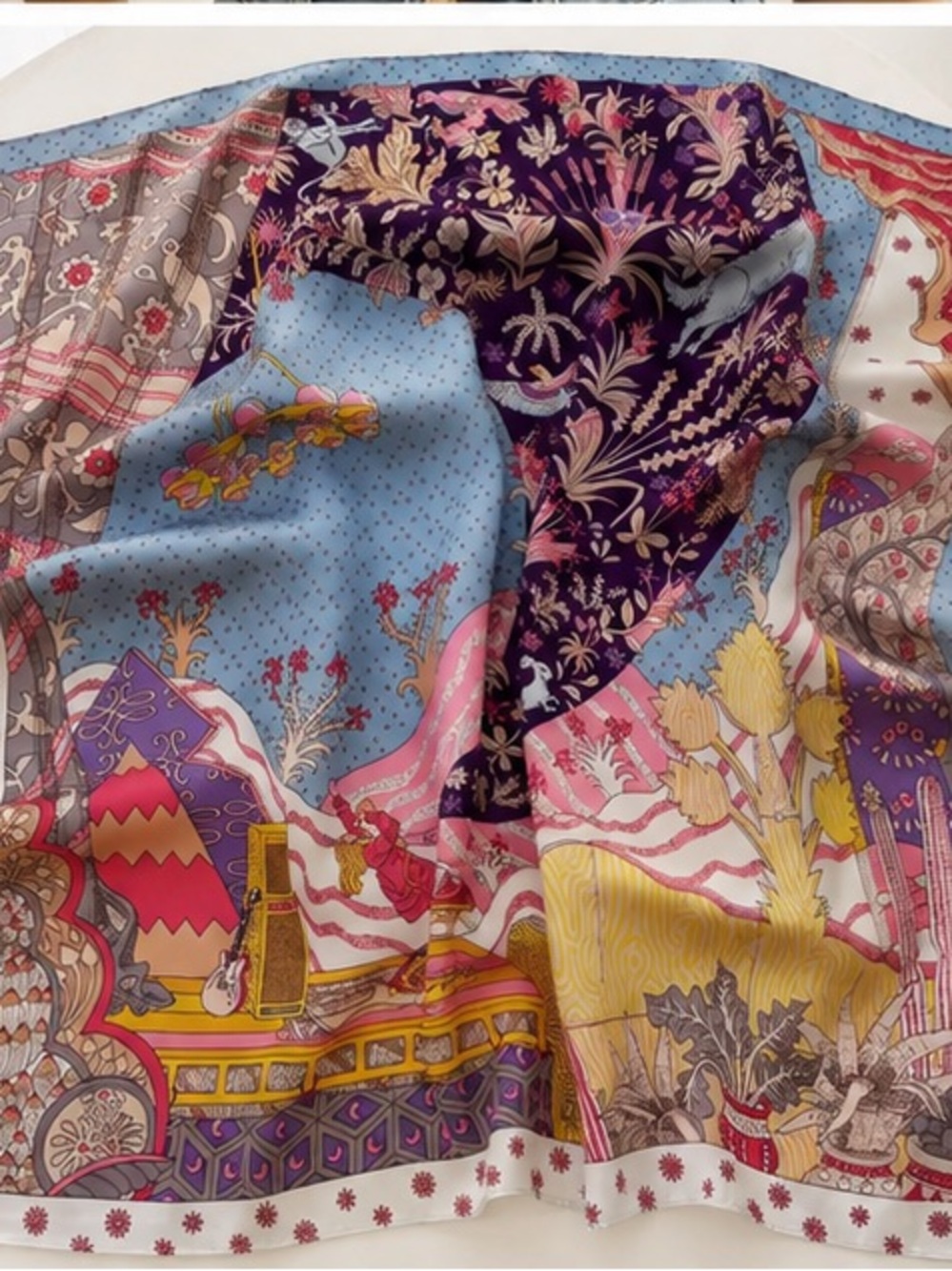 Designer Inspired Equestrian Floral Print Square Scarf